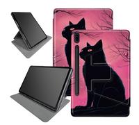 Cat Pink Sky Coque pour Samsung Galaxy Tab S8 Plus 2022/S7 FE 2021/S7 Plus 2020 12,4 pouces, support pliable rotatif à 360 degrés, plusieurs angles de vue avec mise en veille/réveil automatique