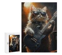 Cat Playing Guitar Art Print -1 Puzzle 1000 Pièces Educa Jouet en Bois Cadeau Unique Décoration Intérieure Jeu Éducatif Challenge Toy Adultes Et Enfants À Partir De 14 Ans 300 PCS