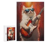 Cat Playing Guitar Art Print Puzzle 1000 Pièces Educa Jouet en Bois Cadeau Unique Décoration Intérieure Jeu Éducatif Challenge Toy Adultes Et Enfants À Partir De 14 Ans 300 PCS