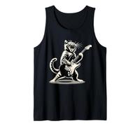 Cat Playing Guitar Cat Rock And Roll Cat Rock Star Funny Cat Débardeur