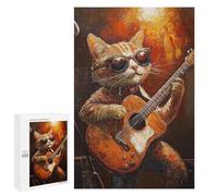 Cat Playing Guitar Painting Puzzle 1000 Pièces Educa Jouet en Bois Cadeau Unique Décoration Intérieure Jeu Éducatif Challenge Toy Adultes Et Enfants À Partir De 14 Ans 1000 PCS