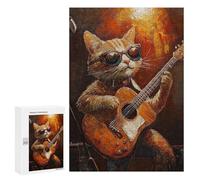 Cat Playing Guitar Painting Puzzle 1000 Pièces Educa Jouet en Bois Cadeau Unique Décoration Intérieure Jeu Éducatif Challenge Toy Adultes Et Enfants À Partir De 14 Ans 300 PCS