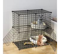 Cat Playpen - Cages Cat Cages Indoor, DIY Pet PLAYPEN, Boîtier en métal avec Porte pour Petits Animaux de Compagnie Hédois Hédgehogs Cat Guinée Pigs, Comprend Mallet, Panneau, litière, hamac FANDIAO
