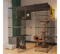 Cat Playpen - Cat Cage, Pet PLAYPEN, Cat Pen Exercice Yard Cage Cage avec Porte et litière fermée Cat Boîte DIY Pets Play Play pour Pet FANDIAO