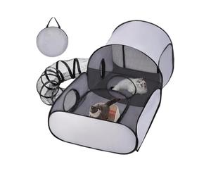 Cat Playpen - Tunnels de fermeture pour l'exploration, habitat en pliable avec passage d'obstacle intégré et tissu résistant aux intempéries pour chatons, lapins, cochons de Guinée et jeu