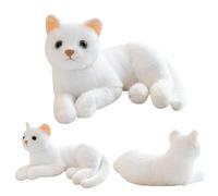 Cat Poupée en Peluche, Poupée Chat Blanc, Chat en Peluche Couché Jouet en Forme De Chat Réaliste Mignon Décoration d'Intérieur Halloween Thanksgiving Cadeau pour Enfants, 30cm
