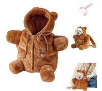 Cat Puppy Plush Outing Backpack,Soft Folding Bear Dog Bag,Cozy Cute Bee Anti-Escape Carrier Bag with Adjustable Shoulder Straps for Kitten Cat Small Dog (Bear, M)