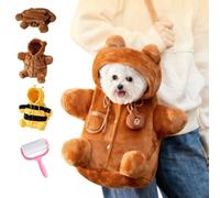 Cat Puppy Plush Outing Backpack,Soft Winter Plush Pet Outing Bag,Cute Bear Bee Design Carrier Bag,Anti-Escape Pet Carrier Shoulder Backpack for Kitten & Small Dog (Bear, M)