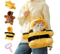Cat Puppy Plush Outing Backpack,Soft Winter Plush Pet Outing Bag,Cute Bear Bee Design Carrier Bag,Anti-Escape Pet Carrier Shoulder Backpack for Kitten & Small Dog (Bee, S)