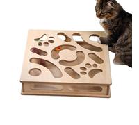 Cat Puzzle | Interactive Cat Toy | Wooden Scratch Box Game | Mental Stimulation Playset with Bell Balls for Indoor Training Exercise for Kittens Adult Cats Boredom Relief