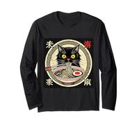 Cat Ramen Funny Graphic Tees Japanese Kawaii Cat Anime Manche Longue