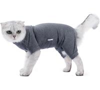Cat Recovery - Combinaison 4 pattes empêche la chute des poils haute élasticité, confortable peau douce chatons Surgical Gris Fleur L