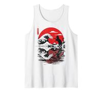 Cat Reflection The Great Wave Kanagawa Anime Japonais Nature Débardeur