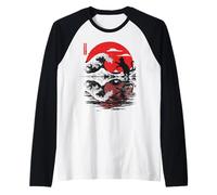 Cat Reflection The Great Wave Kanagawa Anime Japonais Nature Manche Raglan
