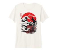 Cat Reflection The Great Wave Kanagawa Anime Japonais Nature T-Shirt Haut de Gamme