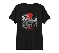 Cat Reflection The Great Wave Kanagawa Anime Japonais Nature T-Shirt Haut de Gamme
