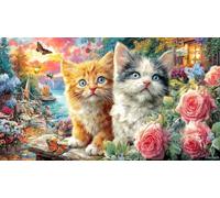 Cat-Relaxing-with-Teddy-Bear-by-Fireplace Puzzle 1000 pièces Défi de Jeu éducatif Papier recyclé Extremement Difficile pour Adultes et Enfants de 12+ Ans 38x26/1000 pièces