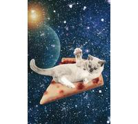 Cat Ridin' A Pizza Notebook: 120 Pages | Blank-Lined | Cat Riding A Pizza | Galaxy Cat Rides A Pizza | Funny Notebook Cover