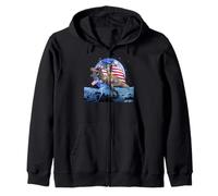 Cat Riding Dinosaur in Moon US Patriotic Flag 4th of July Sweat à Capuche
