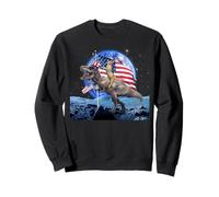 Cat Riding Dinosaur in Moon US Patriotic Flag 4th of July Sweatshirt