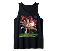 Cat Riding Dinosaur T Rex USA Patriotic Flag 4th of July Débardeur