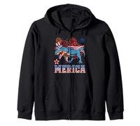 Cat Riding Dinosaur T Rex USA Patriotic Flag 4th of July Sweat à Capuche