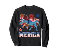 Cat Riding Dinosaur T Rex USA Patriotic Flag 4th of July Sweatshirt