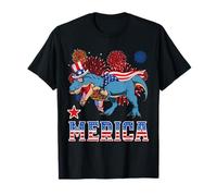Cat Riding Dinosaur T Rex USA Patriotic Flag 4th of July T-Shirt