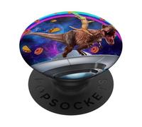 Cat Riding Dinosaur Trex UFO Taco Donuts in Galaxy PopSockets PopGrip Adhésif