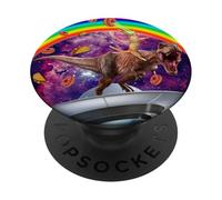 Cat Riding Dinosaur Trex UFO Taco Donuts in Galaxy PopSockets PopGrip Adhésif