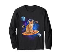 Cat Riding Pizza in Space Galaxy Funny Kitten Cats Lovers Manche Longue
