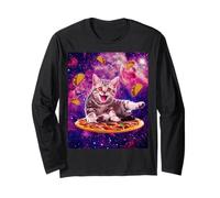 Cat Riding Pizza in Space Galaxy Taco Kitten Cats Lovers Manche Longue