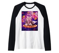 Cat Riding Pizza in Space Galaxy Taco Kitten Cats Lovers Manche Raglan