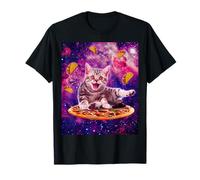 Cat Riding Pizza in Space Galaxy Taco Kitten Cats Lovers T-Shirt