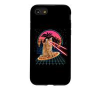 Cat Riding Pizza Laser Eyes 80s Cat in Space Cats Lovers Coque pour iPhone SE (2020) / 7/8