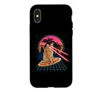 Cat Riding Pizza Laser Eyes 80s Cat in Space Cats Lovers Coque pour iPhone X/XS