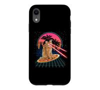 Cat Riding Pizza Laser Eyes 80s Cat in Space Cats Lovers Coque pour iPhone XR
