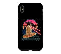 Cat Riding Pizza Laser Eyes 80s Cat in Space Cats Lovers Coque pour iPhone XS Max