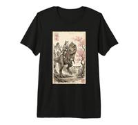Cat Riding T-Rex Dinosaur Samurai Japanese Art T-Shirt Haut de Gamme