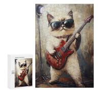Cat Rock Star Guitar Painting -1 Puzzle 1000 Pièces Educa Jouet en Bois Cadeau Unique Décoration Intérieure Jeu Éducatif Challenge Toy Adultes Et Enfants À Partir De 14 Ans 300 PCS