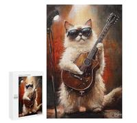 Cat Rock Star Guitar Painting Puzzle 1000 Pièces Educa Jouet en Bois Cadeau Unique Décoration Intérieure Jeu Éducatif Challenge Toy Adultes Et Enfants À Partir De 14 Ans 1000 PCS