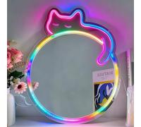 Cat RVB Néon Sign Mirror - Décoration de mariage Lumière d'art mural pour chambre Salon Dressing Décorations de fête