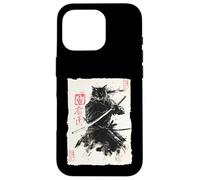 Cat Samurai Japanese Sumi-e Painting Katana Art Coque pour iPhone 16 Pro
