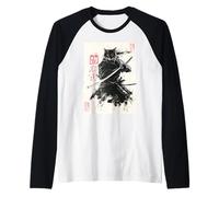 Cat Samurai Japanese Sumi-e Painting Katana Art Manche Raglan