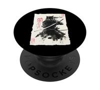 Cat Samurai Japanese Sumi-e Painting Katana Art PopSockets PopGrip Adhésif