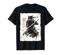 Cat Samurai Japanese Sumi-e Painting Katana Art T-Shirt