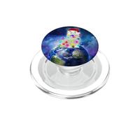 Cat Santa Hat Christmas Tree Lights in Space Funny Xmas PopSockets PopGrip pour MagSafe