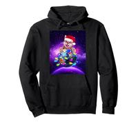 Cat Santa Hat Christmas Tree Lights in Space Funny Xmas Sweat à Capuche