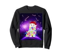 Cat Santa Hat Christmas Tree Lights in Space Funny Xmas Sweatshirt