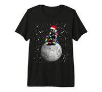 Cat Santa Hat Christmas Tree Lights Moon Space Funny Xmas T-Shirt Haut de Gamme